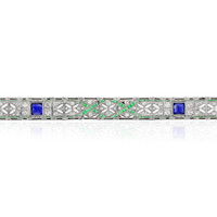 3.00 Ct.Tw.Total Carat Weight Sapphire Natural Diamond Antique Style Bracelet, Platinum 950 Image